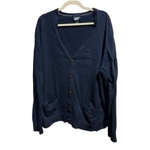 Lands End Mens Navy Cardigan Sweater XXL Preppy Academia Supima Cotton